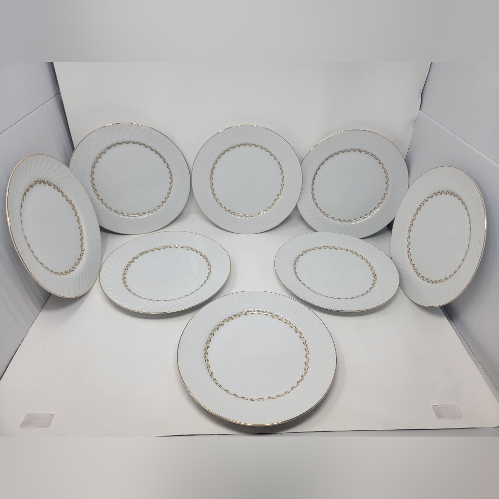 8 Vintage Grant Crest Fine China Golden Swirl 10" Dinner Plates Japan